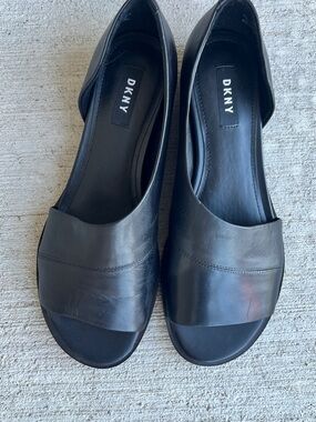 DKNY Black Leather Open-Toe D’orsay Flats